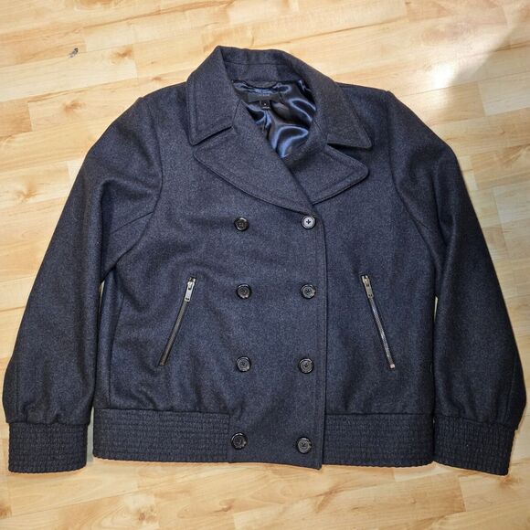 J.Crew Wool Blend Bomber Peacoat Womens 16 Gray Double‎ Breasted Preppy Classic - Picture 1 of 11